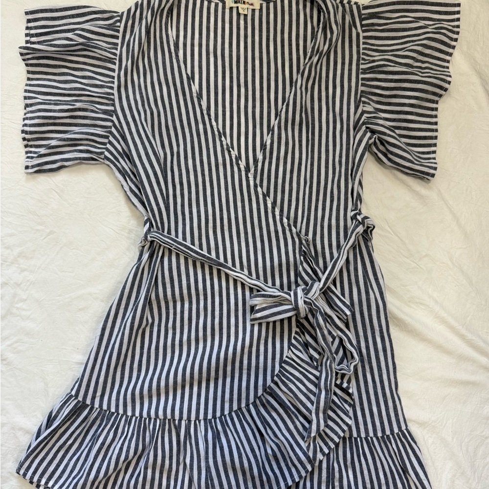 Striped Ruffle Wrap Dress - Picture 3 of 10